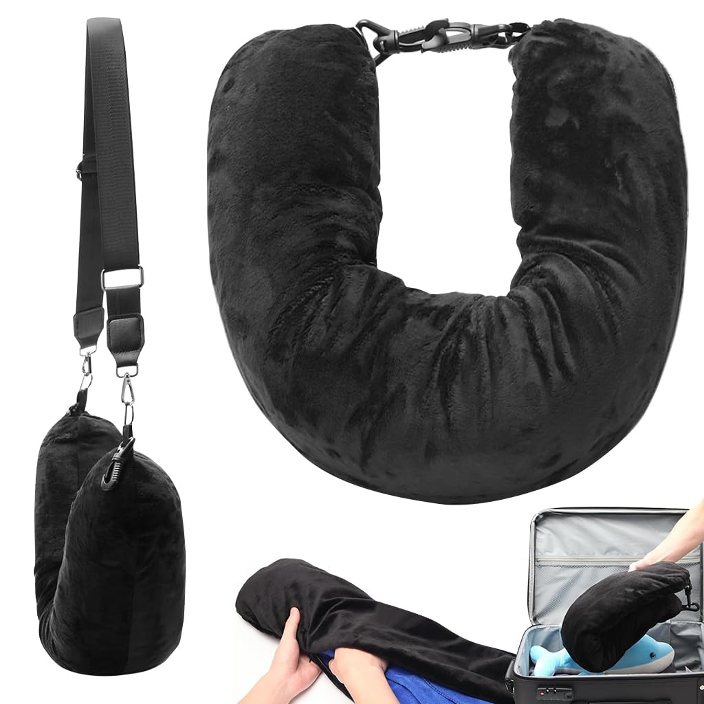 HANNEA Stuffable Neck Pillow for Travel, Stuffable Neck Pillow with Adjustable Neck Size, Packable Clothing Travel Neck Pillow case for Airplane, Soft Velvet U-Shapes Pillow Cover, No Filler HANNEA Stuffable Neck Pillow for Travel, Stuffable Neck Pillow with Adjustable Neck Size, Packable Clothing Travel Neck Pillow case for Airplane, Soft Velvet U-Shapes Pillow Cover, No Filler